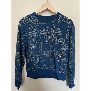 Nike‎ Logo Just Do It Blue/Green and Gold Crewneck Sweatshirt Women's Small GUC